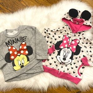 Two 2T Minnie Mouse sweatshirt and hoodie with ears